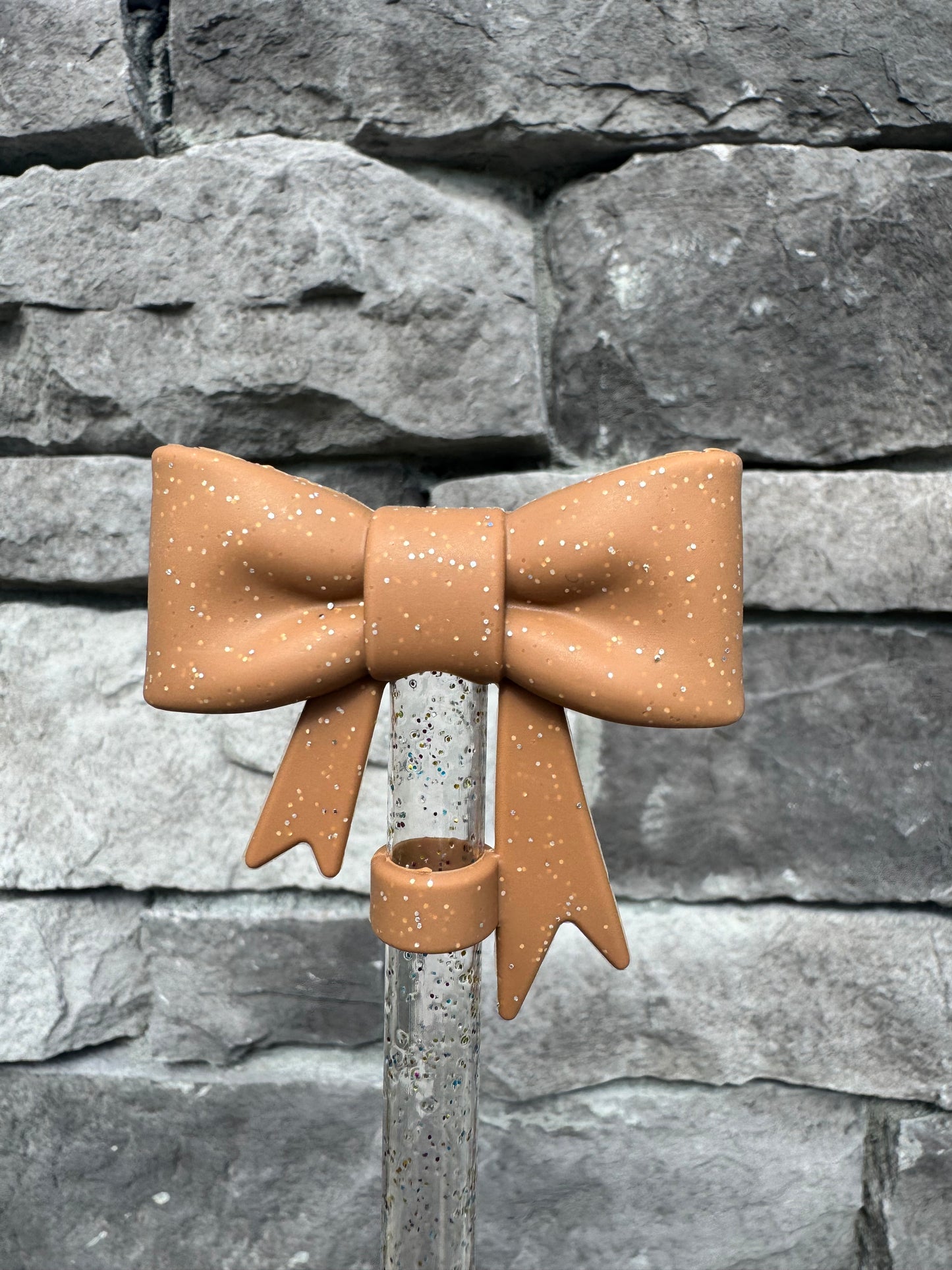 Mocha Glitter Large Bow - Straw Topper