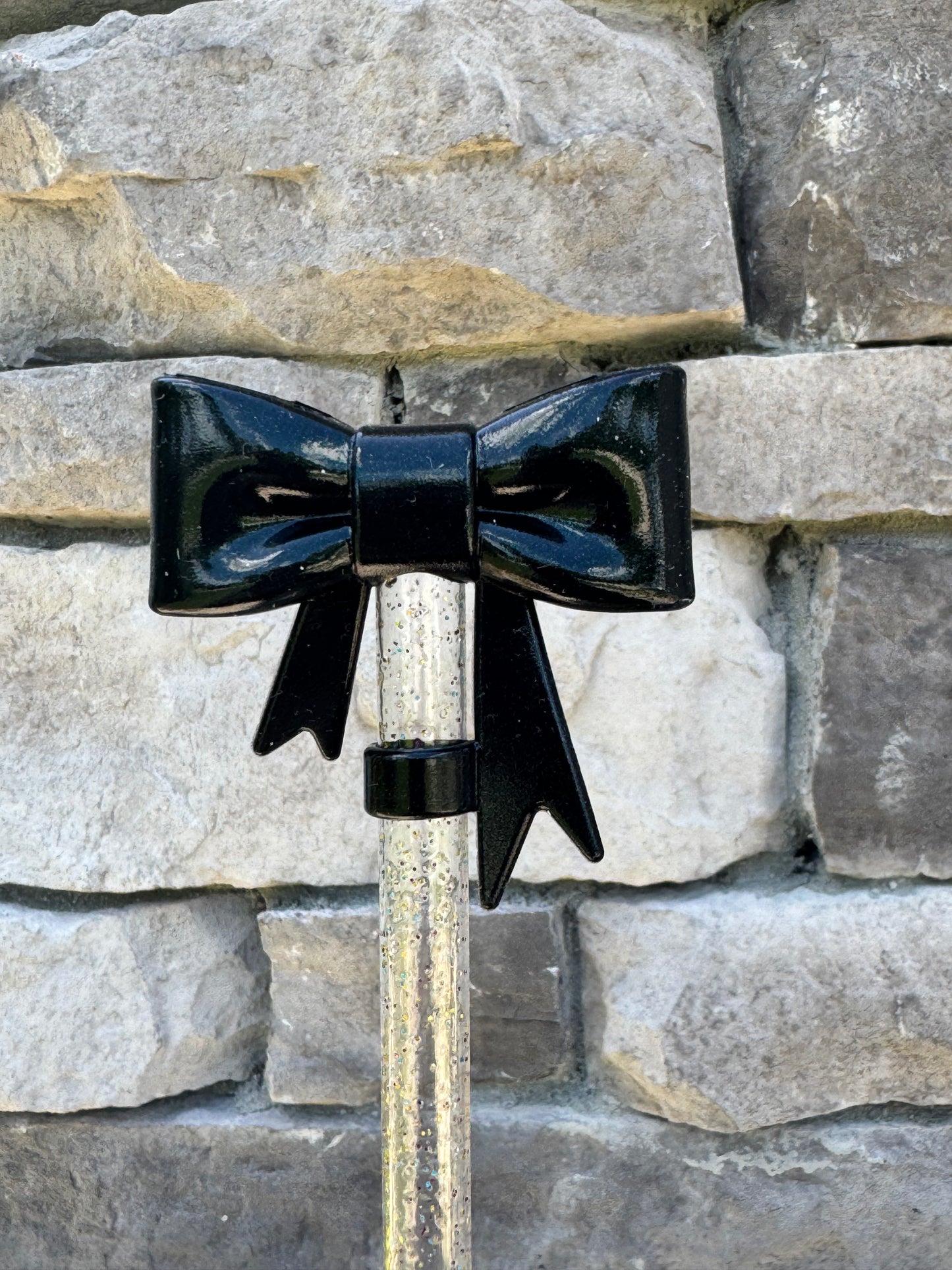 Liquid Black Large Bow - Straw Topper