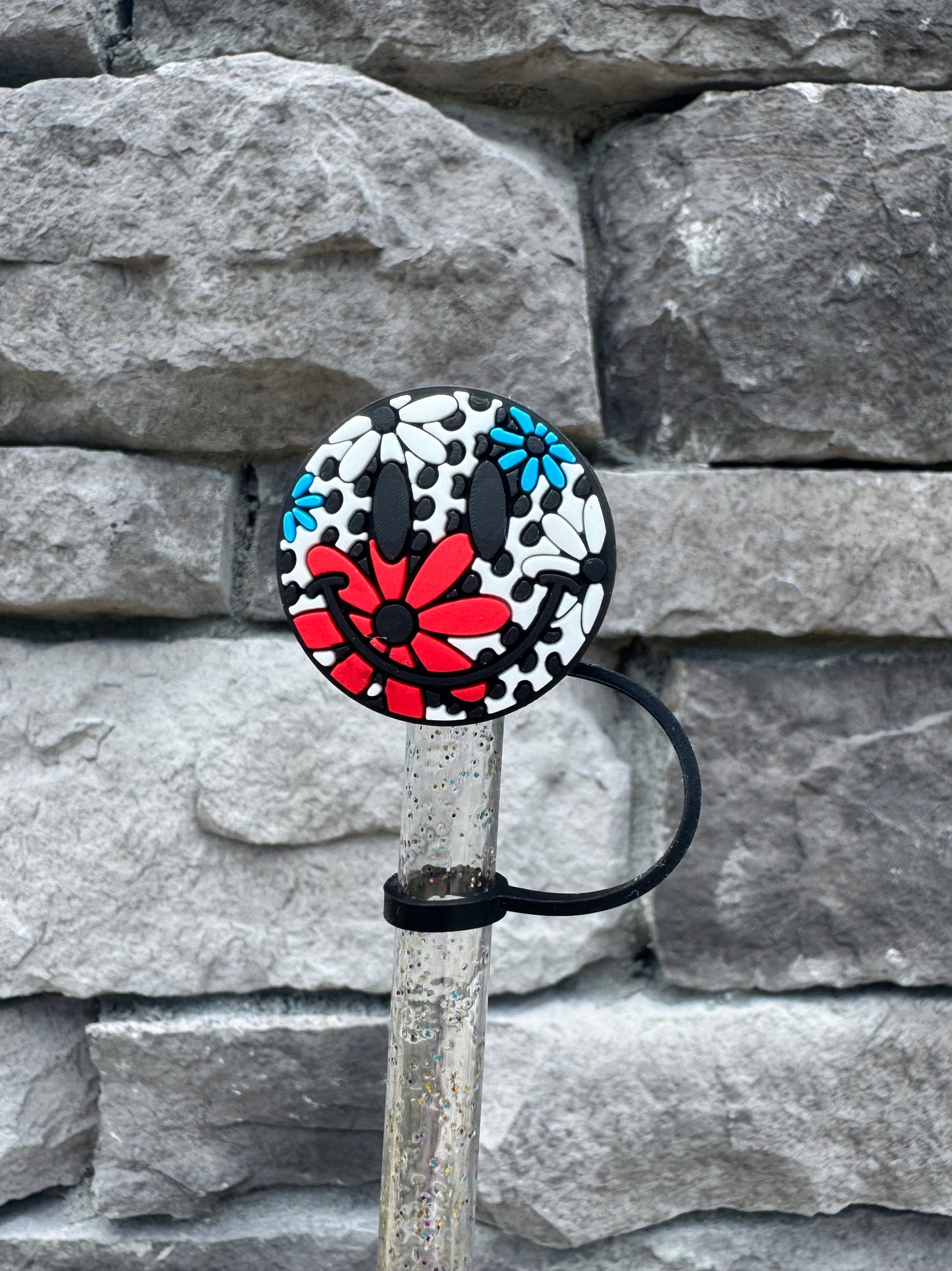 Patriotic Smiley - Straw Topper