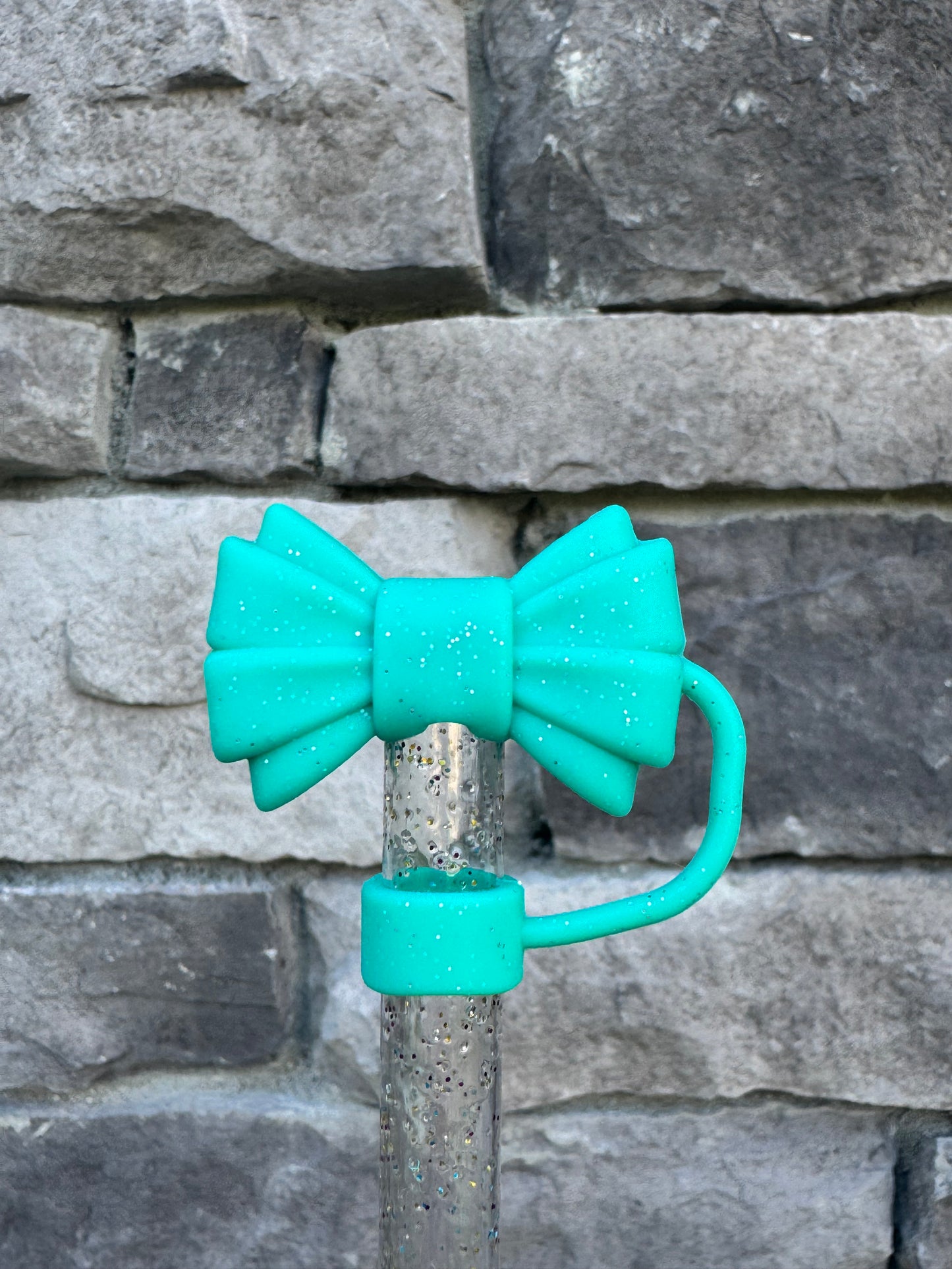 Turquoise Ribbed 3D Bow - Straw Topper