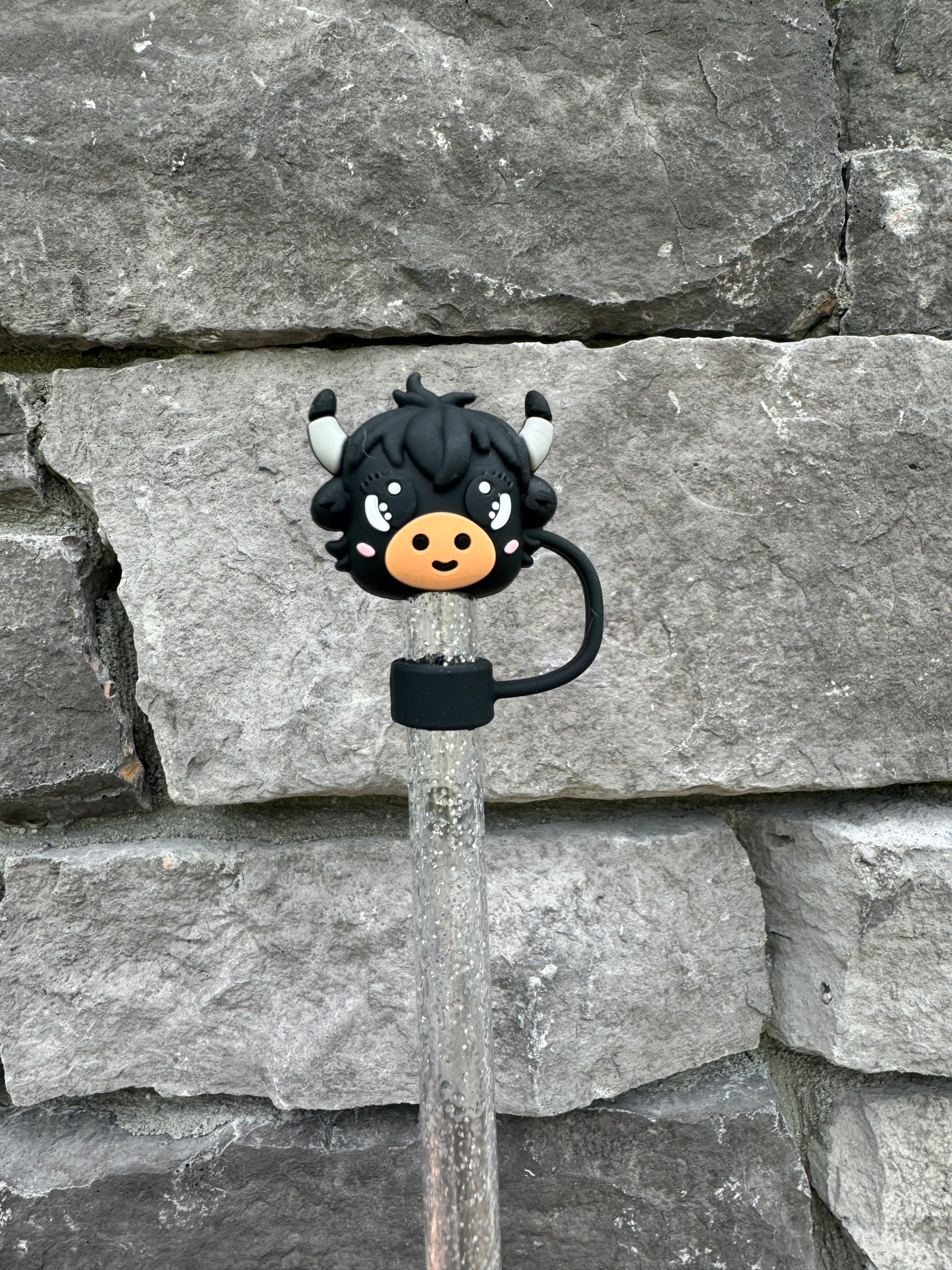 3D Cow (Black) - Straw Topper