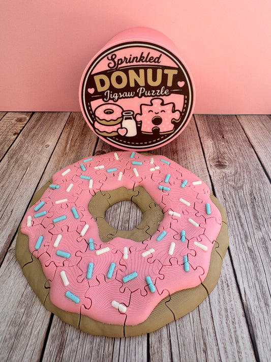 3D Printed Donut Jigsaw Puzzle with Storage Container | 36 Piece Kawaii Toy, Desk Decor, Fidget Toy