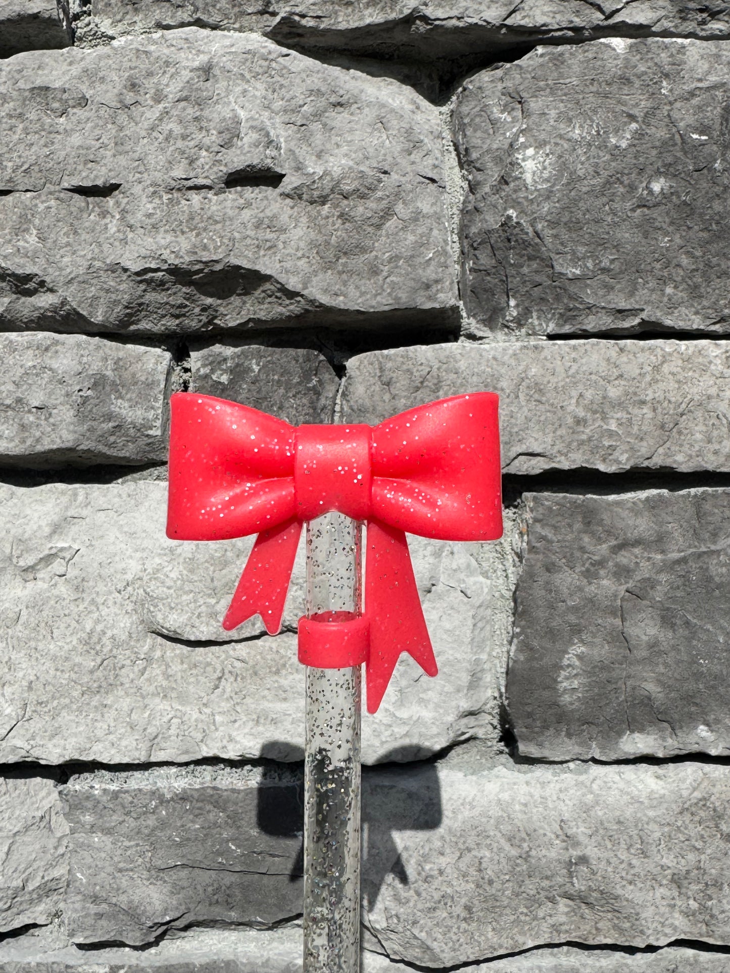 Glitter Red Large Bow - Straw Topper