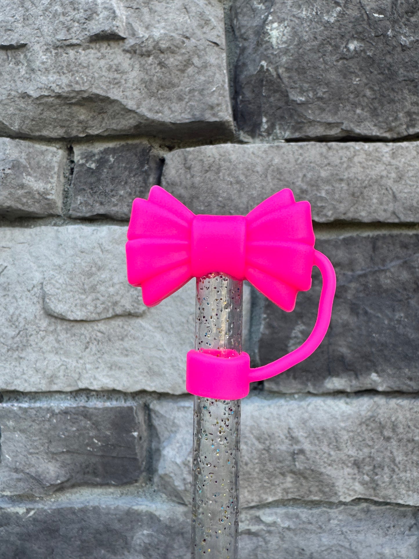 Hot Pink Ribbed 3D Bow - Straw Topper