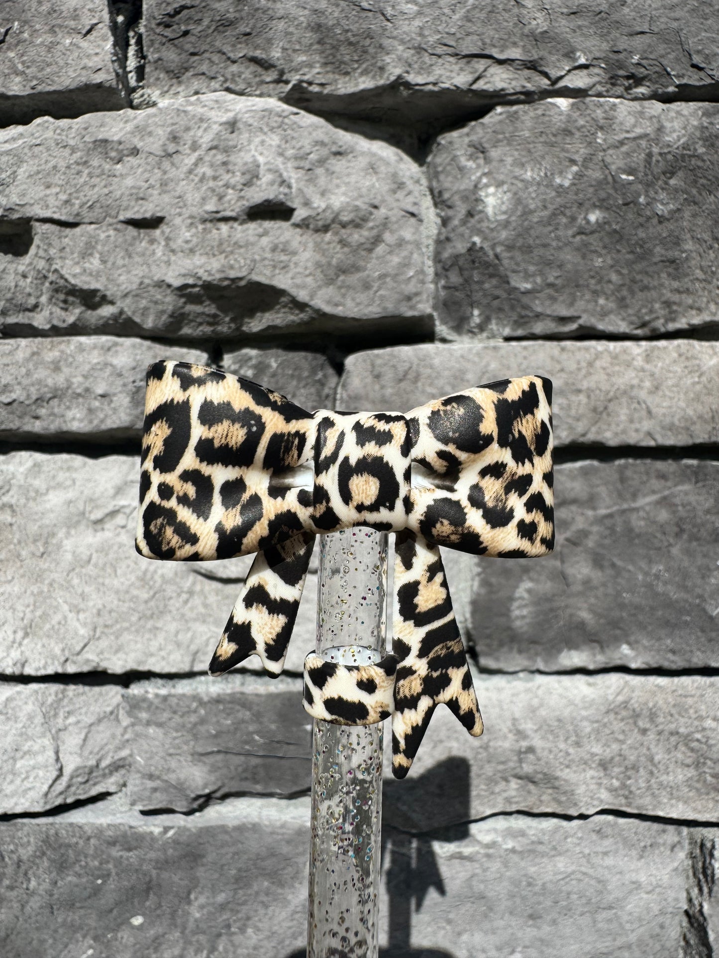 Brown Cheetah Large Bow - Straw Topper