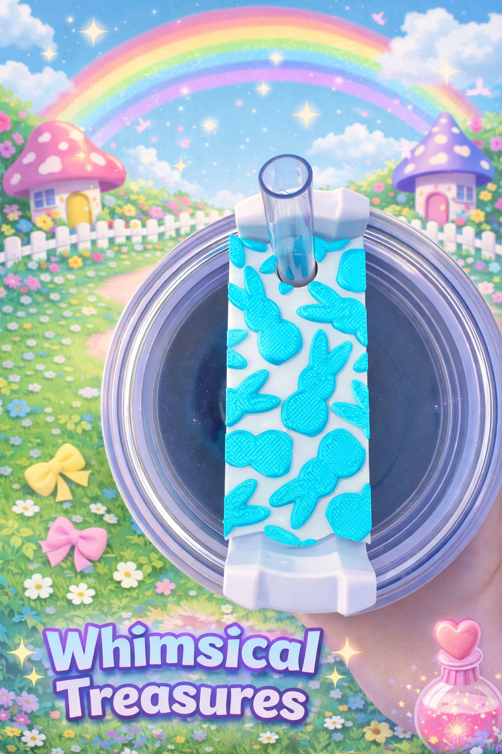 3D Turquoise Bunny Peep Stanley Lid Topper - 30oz