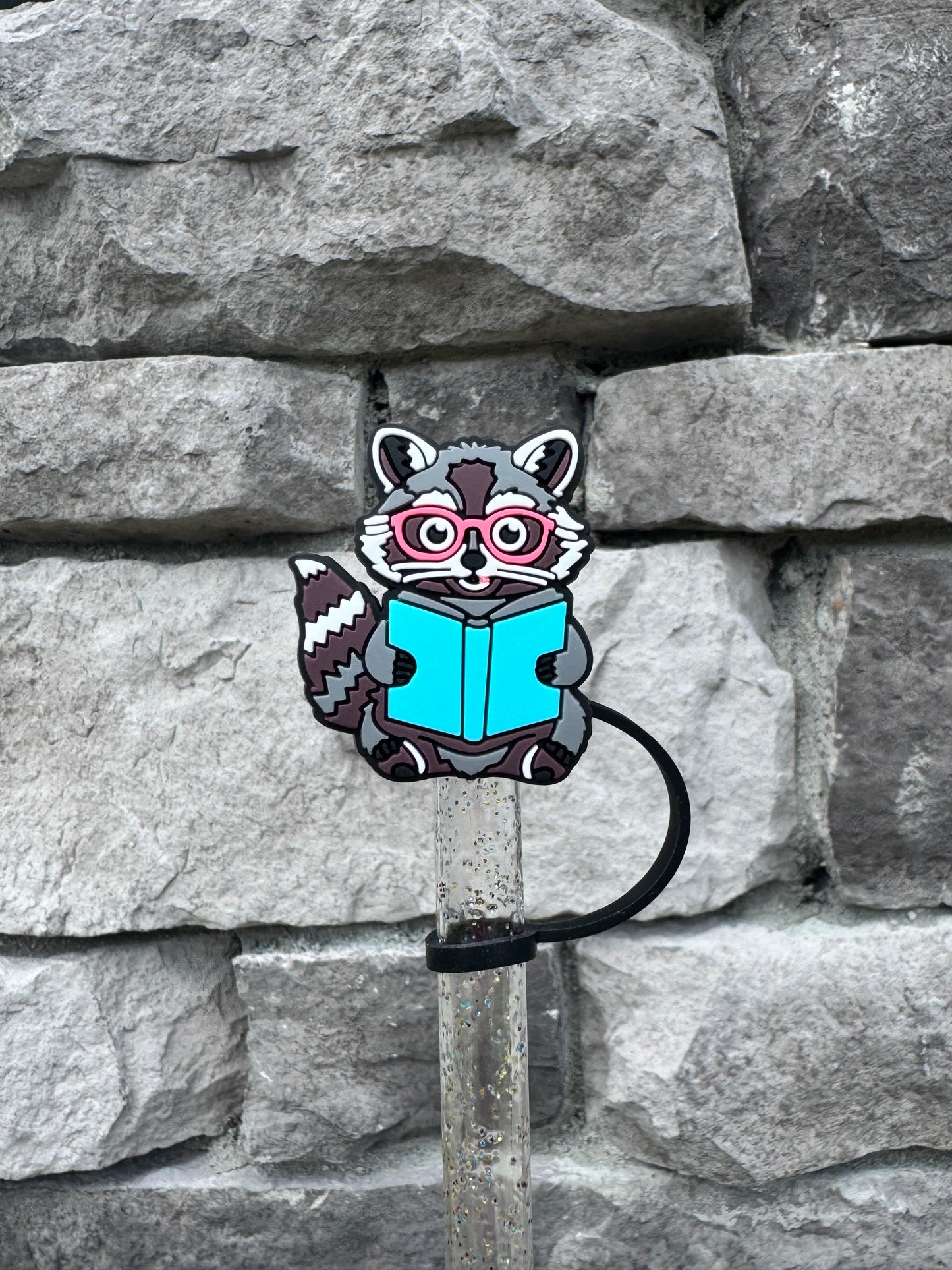 Blue Reading Raccoon - Straw Topper