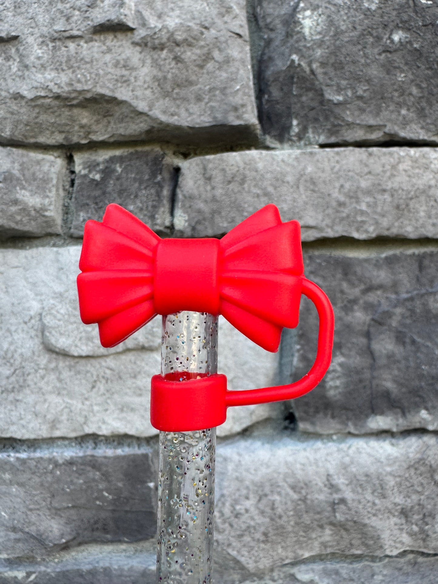 Red Ribbed 3D Bow - Straw Topper