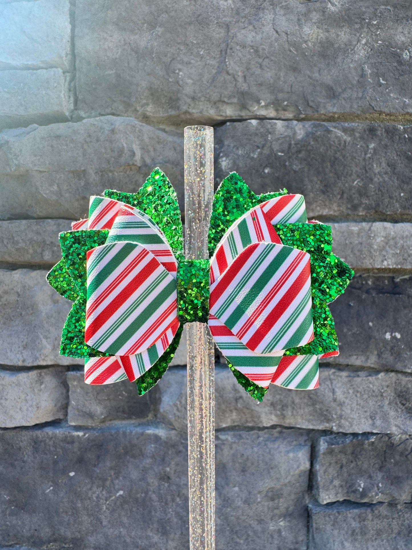 Holiday Stripes Glitter - Large Bow