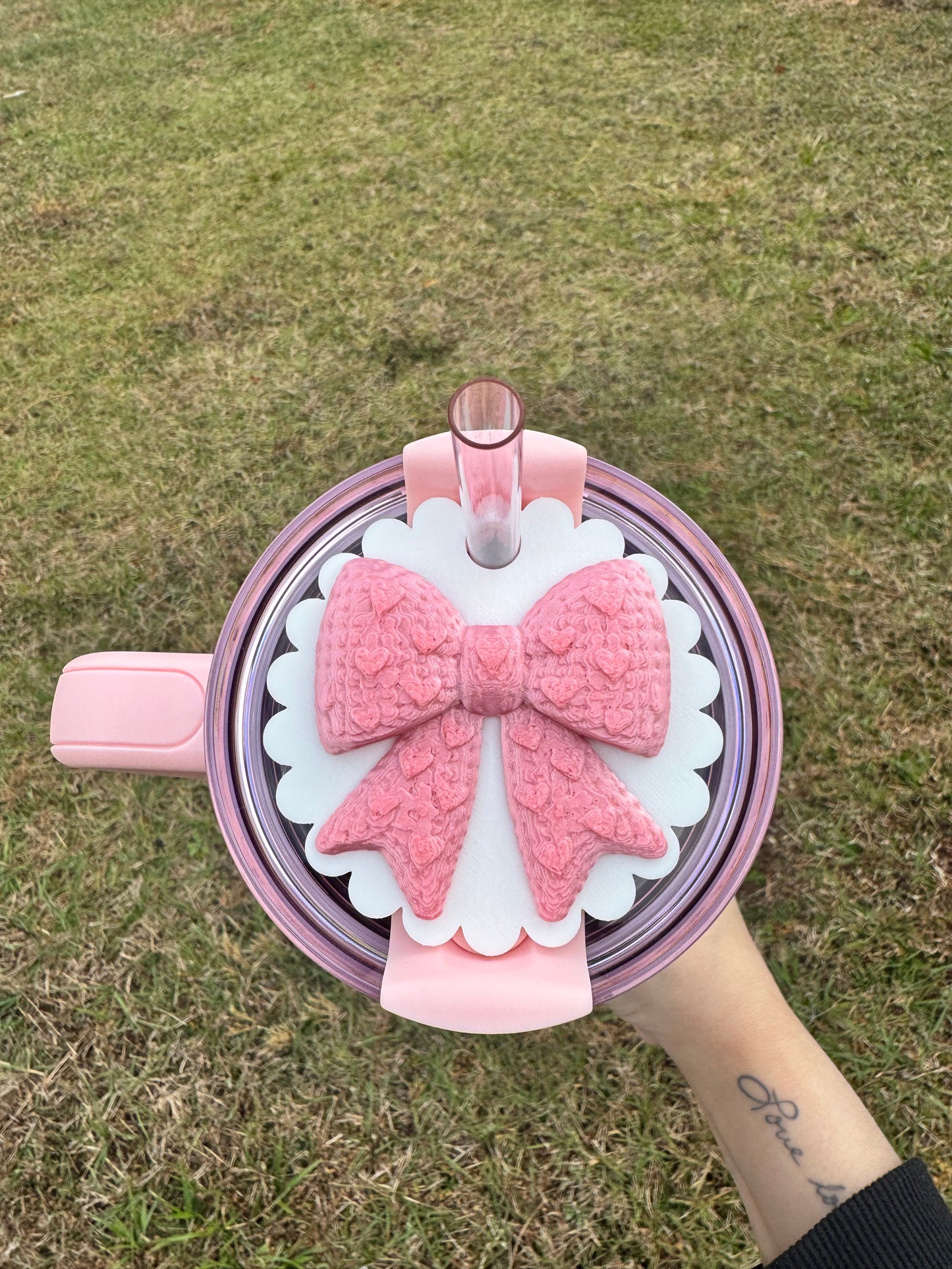 3D Printed Knitted Bow Stanley Lid Topper - 40oz