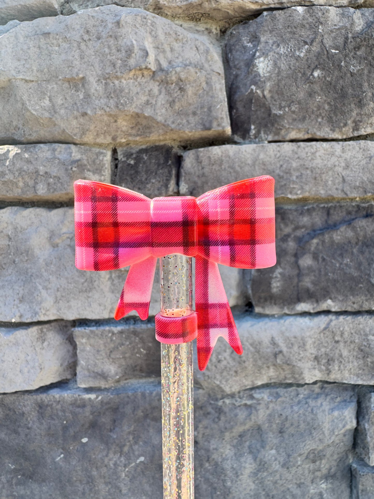 Opal Pink Plaid Bow Topper