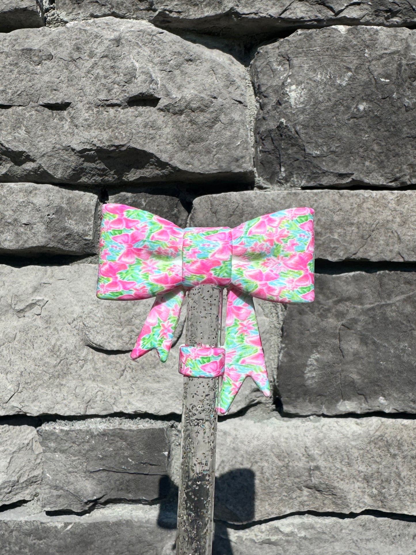 Neon Floral Large Bow - Straw Topper