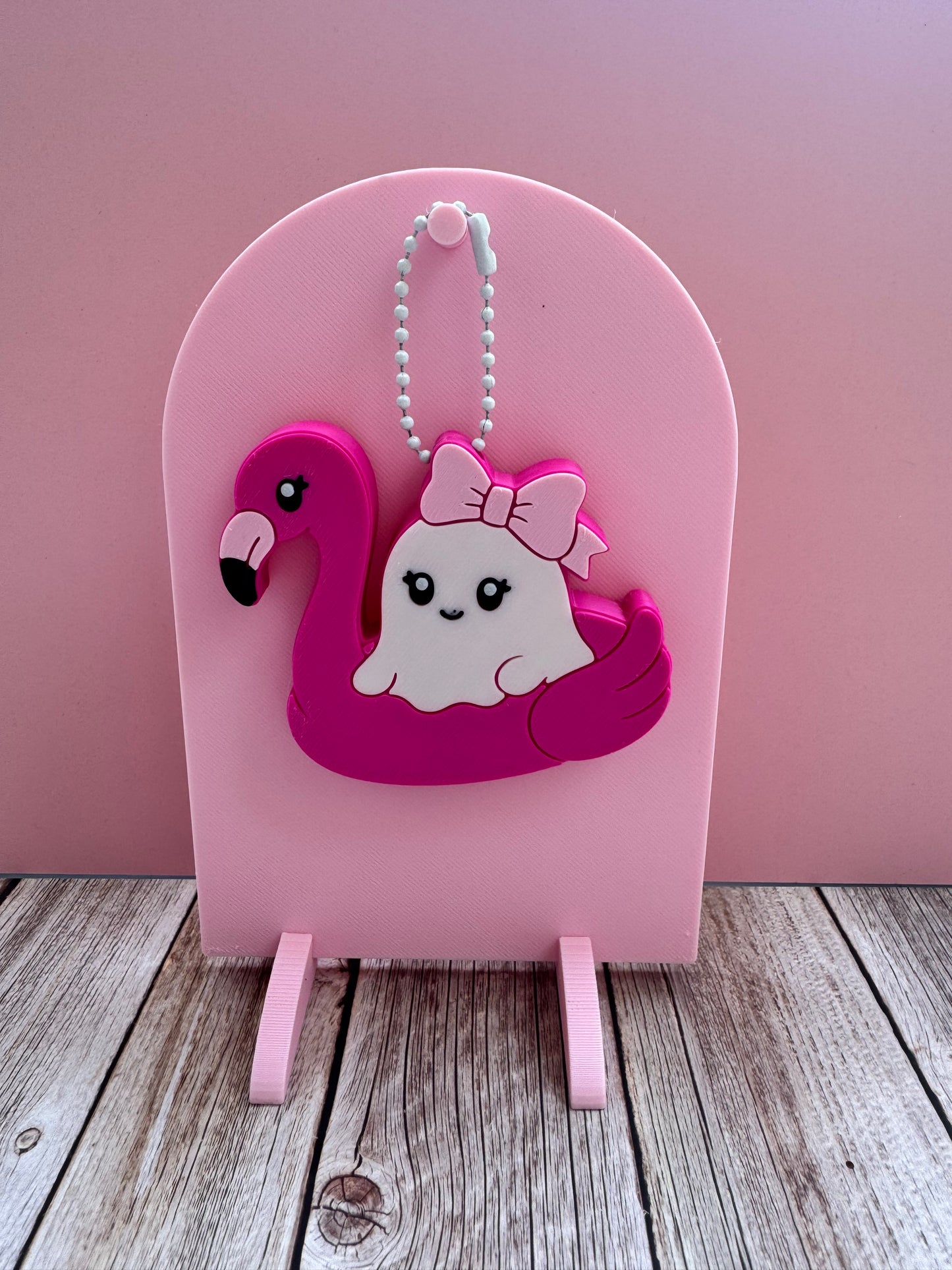 3D Printed Ghost on Flamingo Floatie - Soda Can Opener Keychain