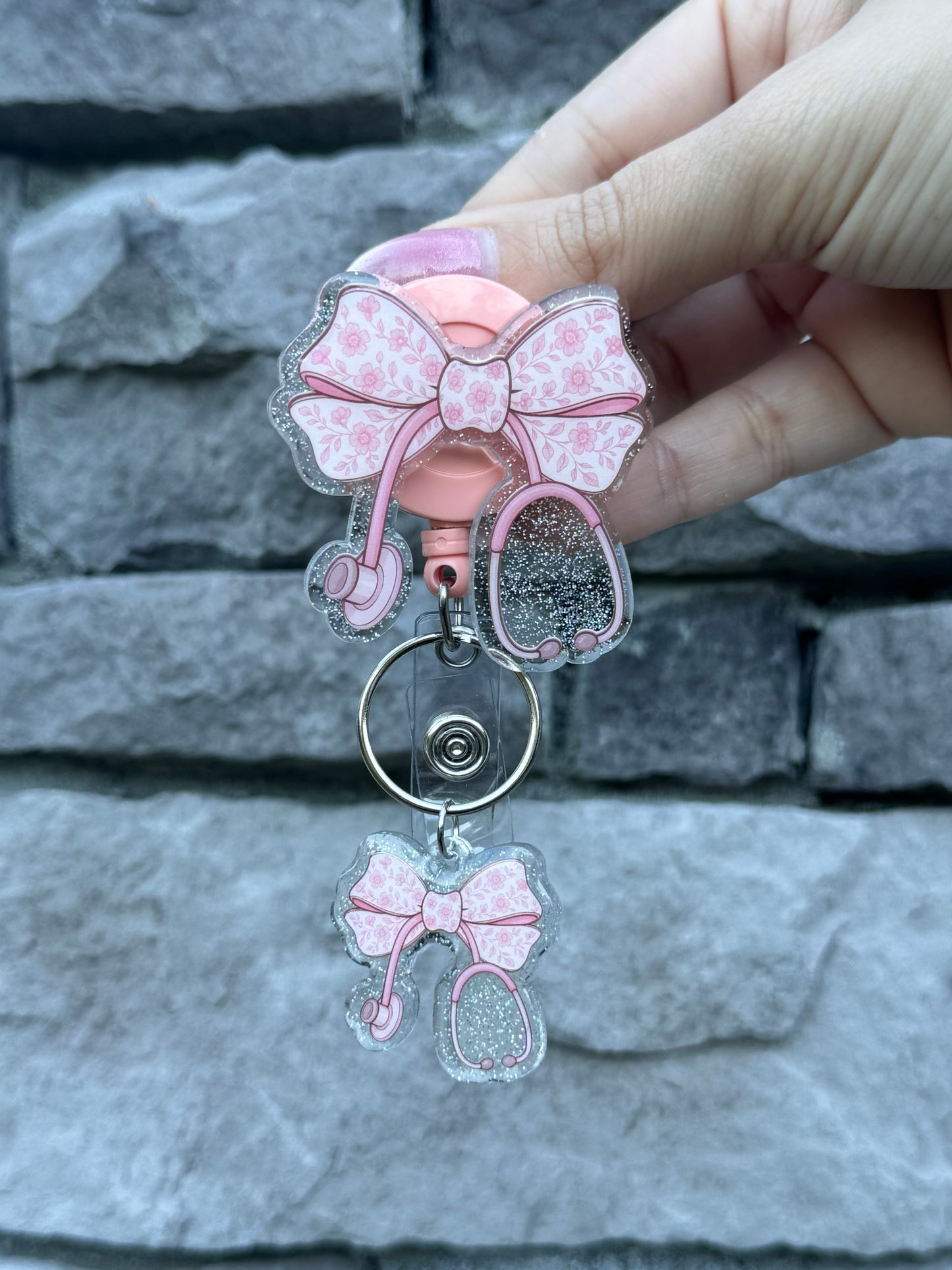 Pink Stethoscope Bow - Badge Reel