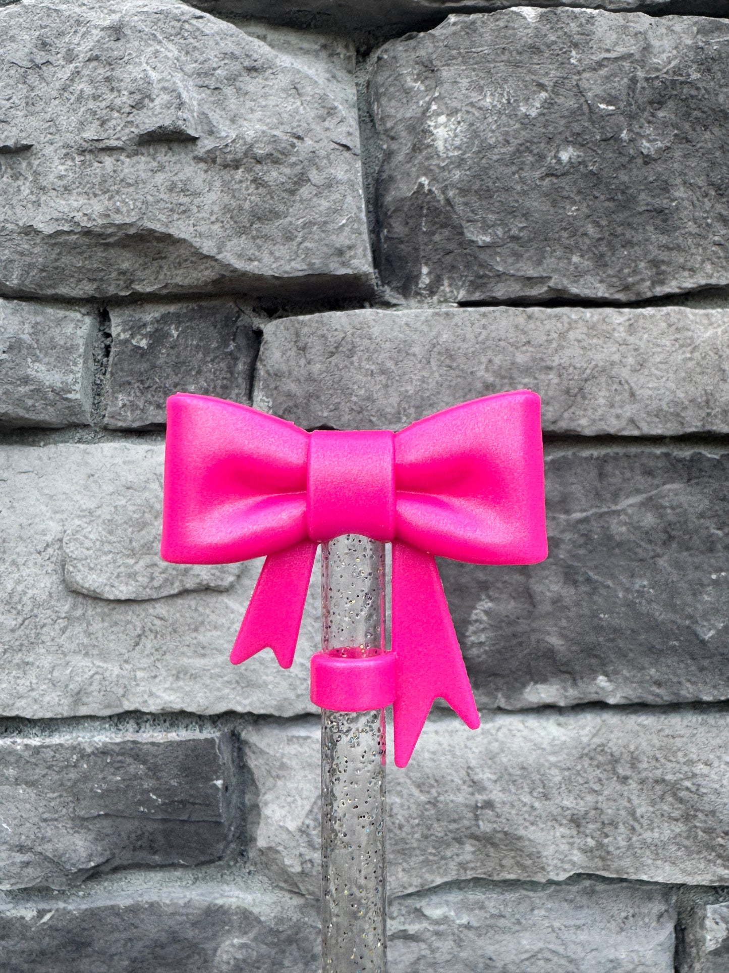 Hot Pink Opal Large Bow - Straw Topper