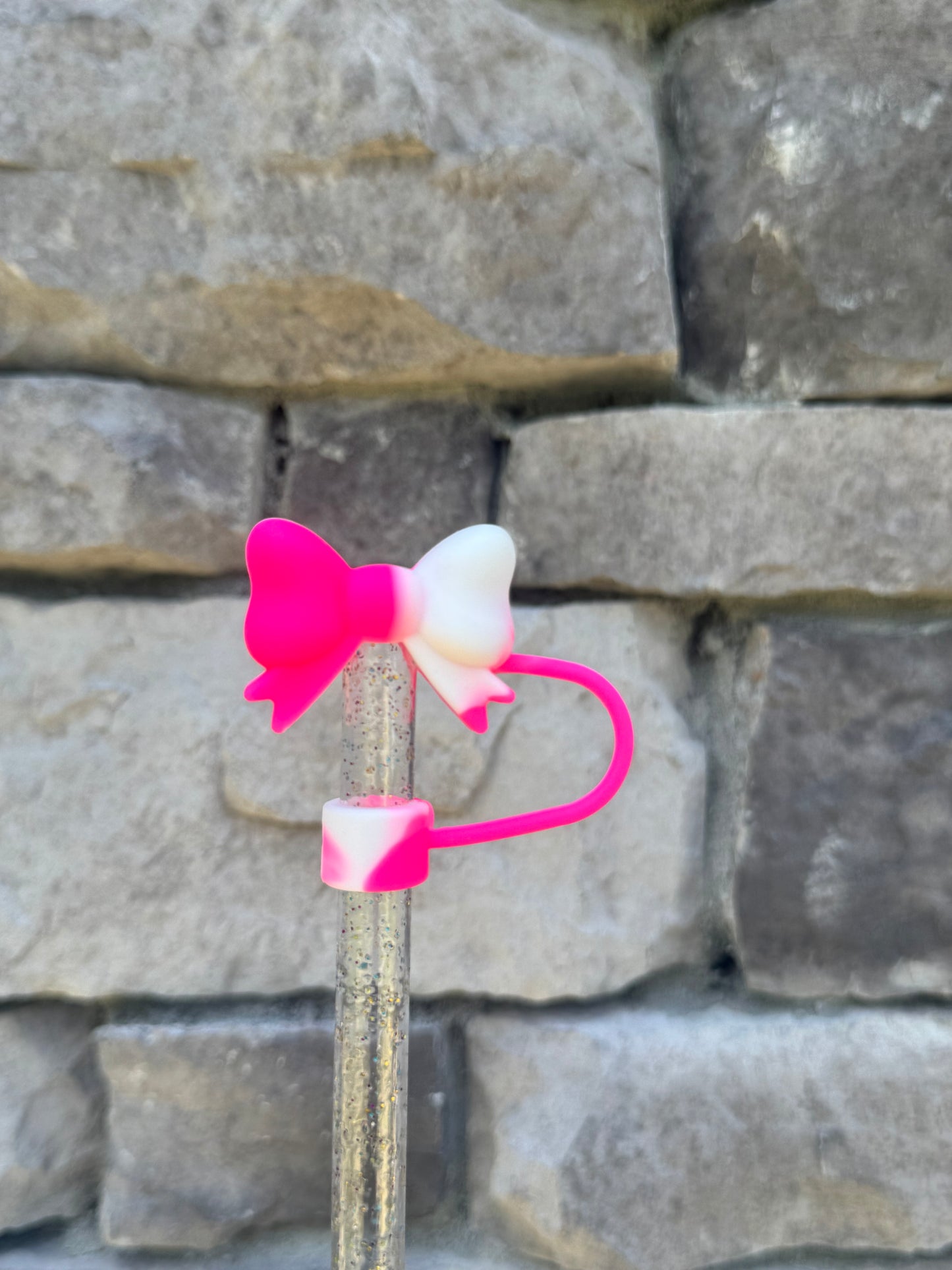 Pink & White Swirl 3D Bow - Straw Topper 10MM