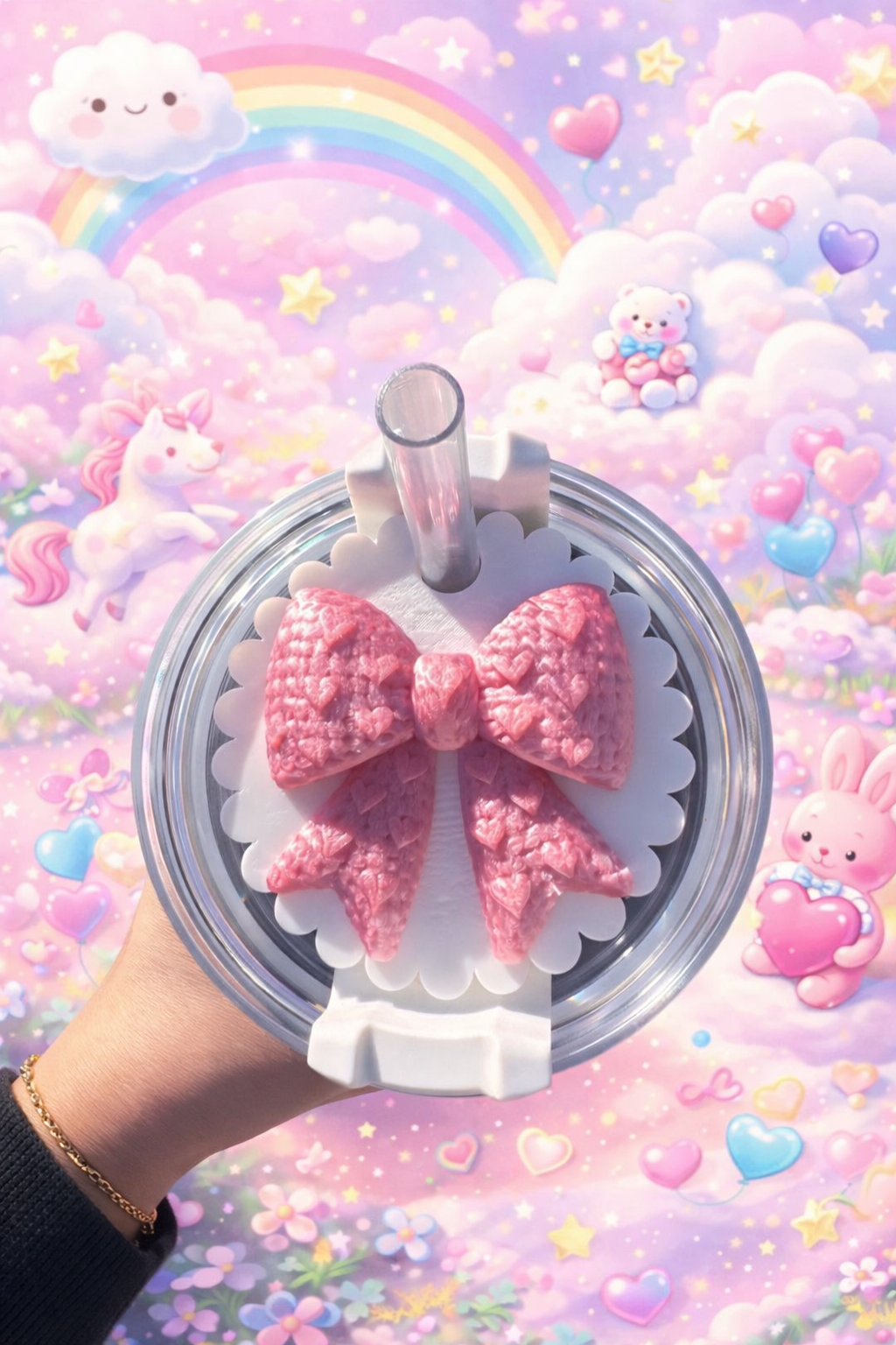 3D Printed Knitted Bow Stanley Lid Topper - 30oz