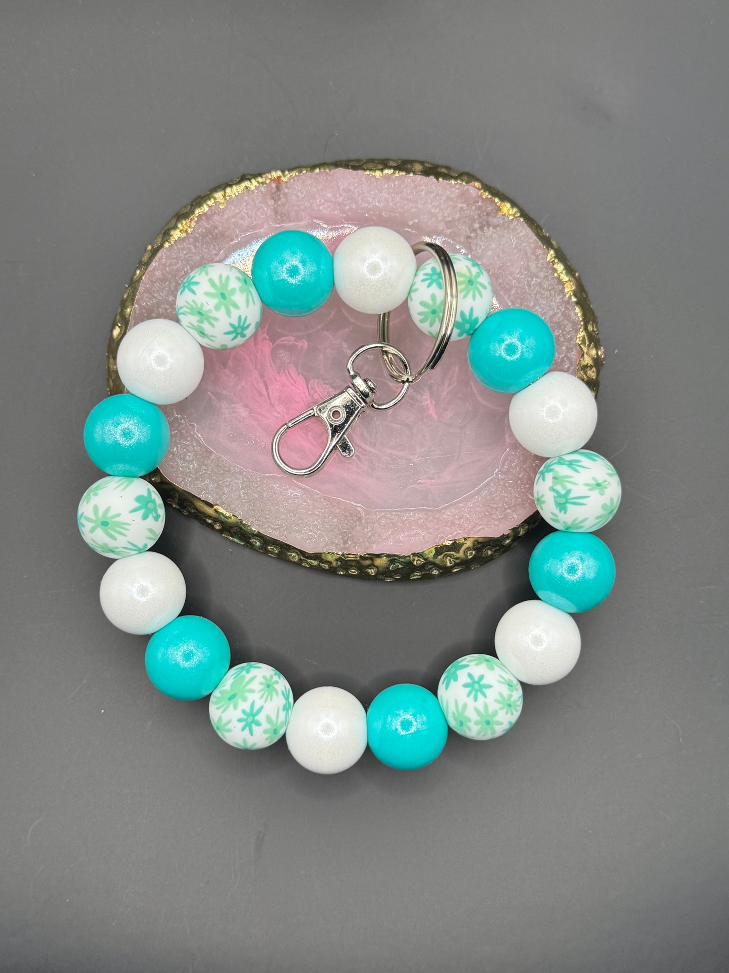 Turquoise Daisy Key Loop