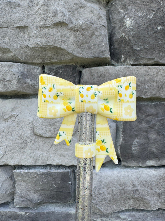 Lemon Squeeze Large Bow - Straw Topper