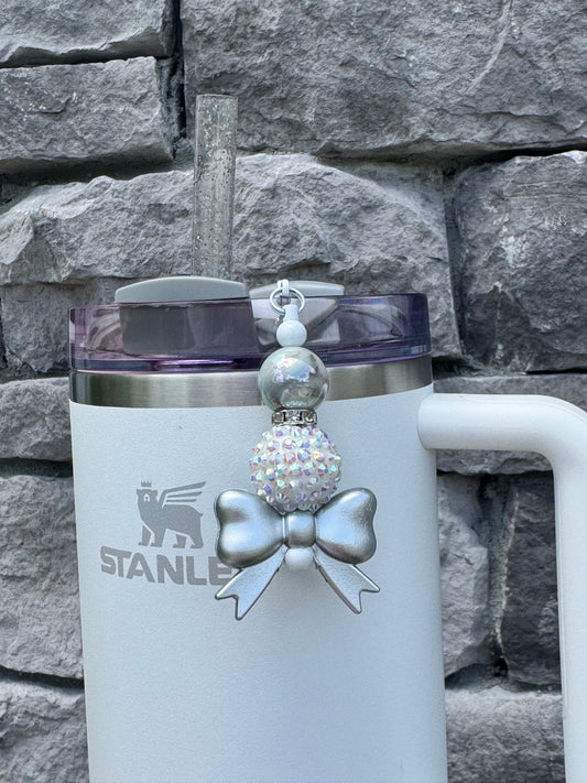 Metallic Silver Bow - Straw Charm