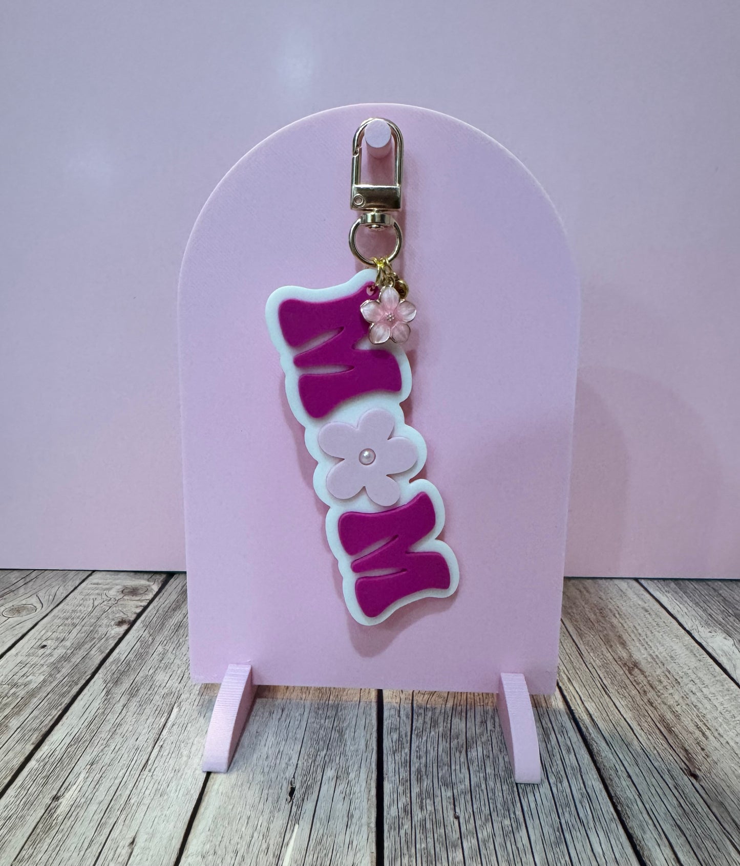 3D Printed Floral MOM Keychain | Bag Charm, Mother's Day Gift