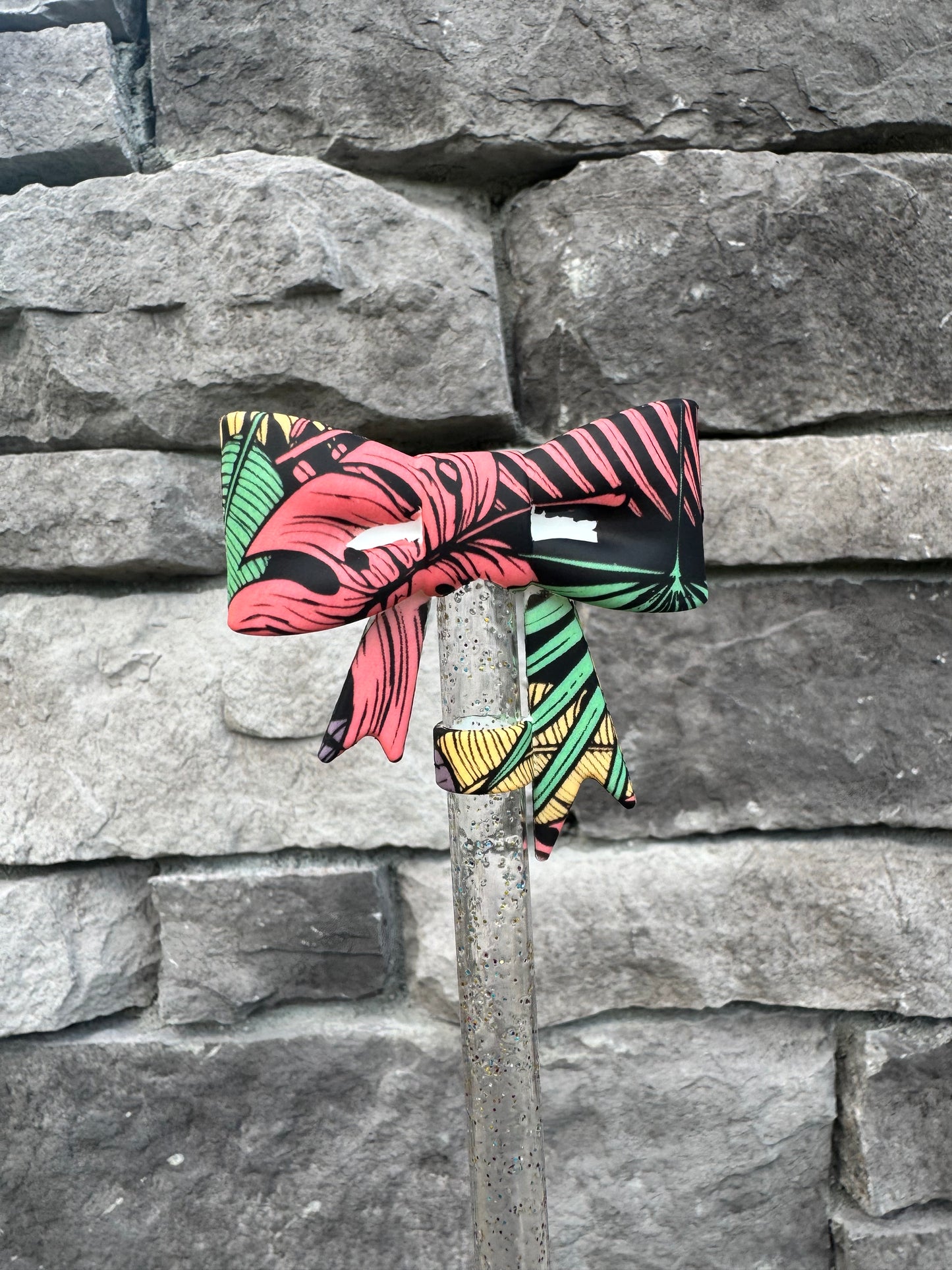 Tropical Leaves Large Bow - Straw Topper