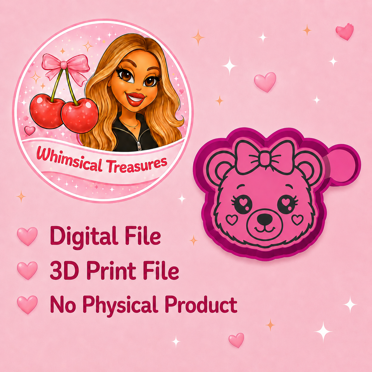 Cutie Girly Bear Freshie Mold STL File | 3D Print Design (Digital Download)