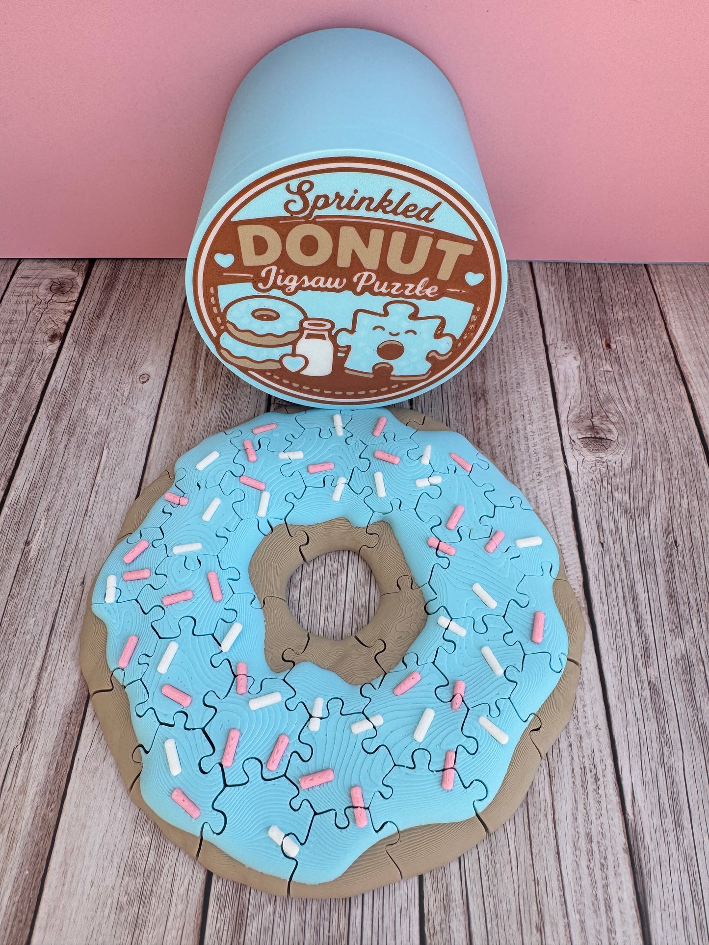 3D Printed Donut Jigsaw Puzzle with Storage Container | 36 Piece Kawaii Toy, Desk Decor, Fidget Toy