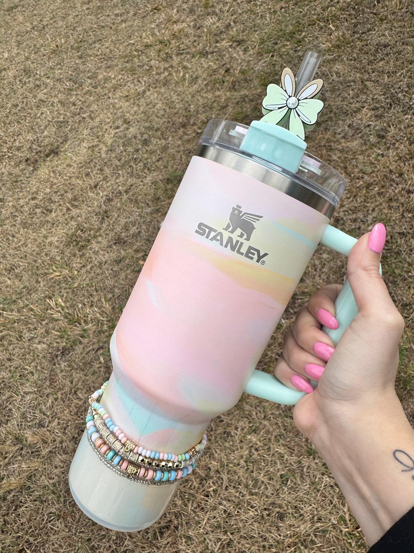 Green Easter Bunny Bow Straw Buddy