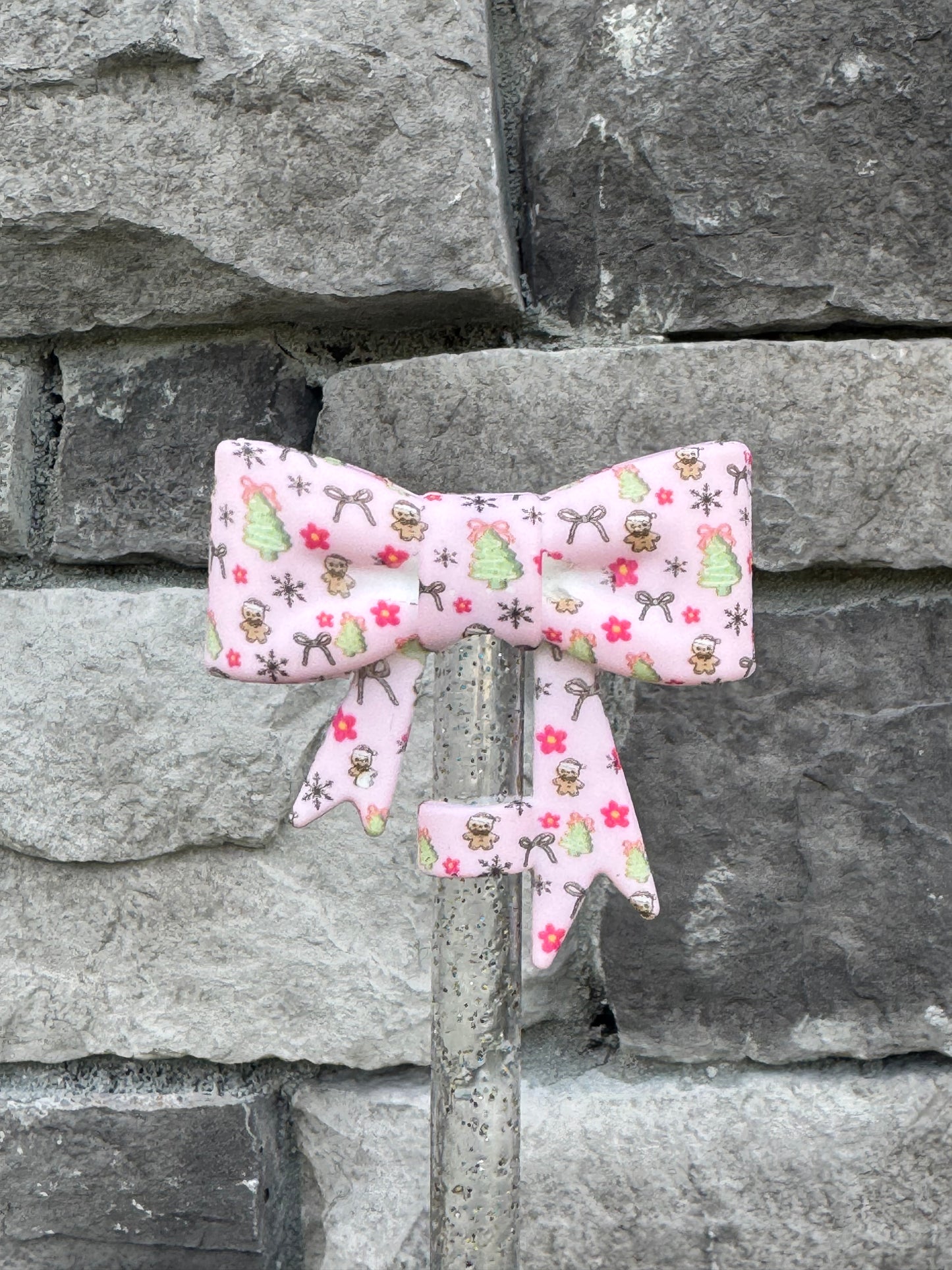 Merry & Pink Large Bow - Straw Topper