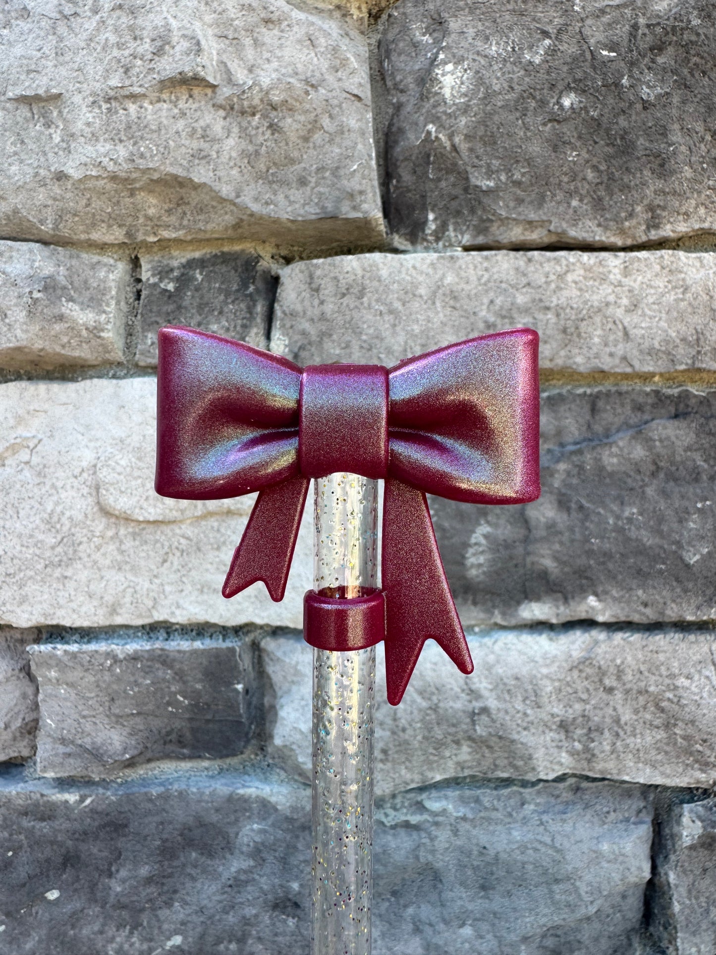 Cranberry Opal Large Bow - Straw Topper