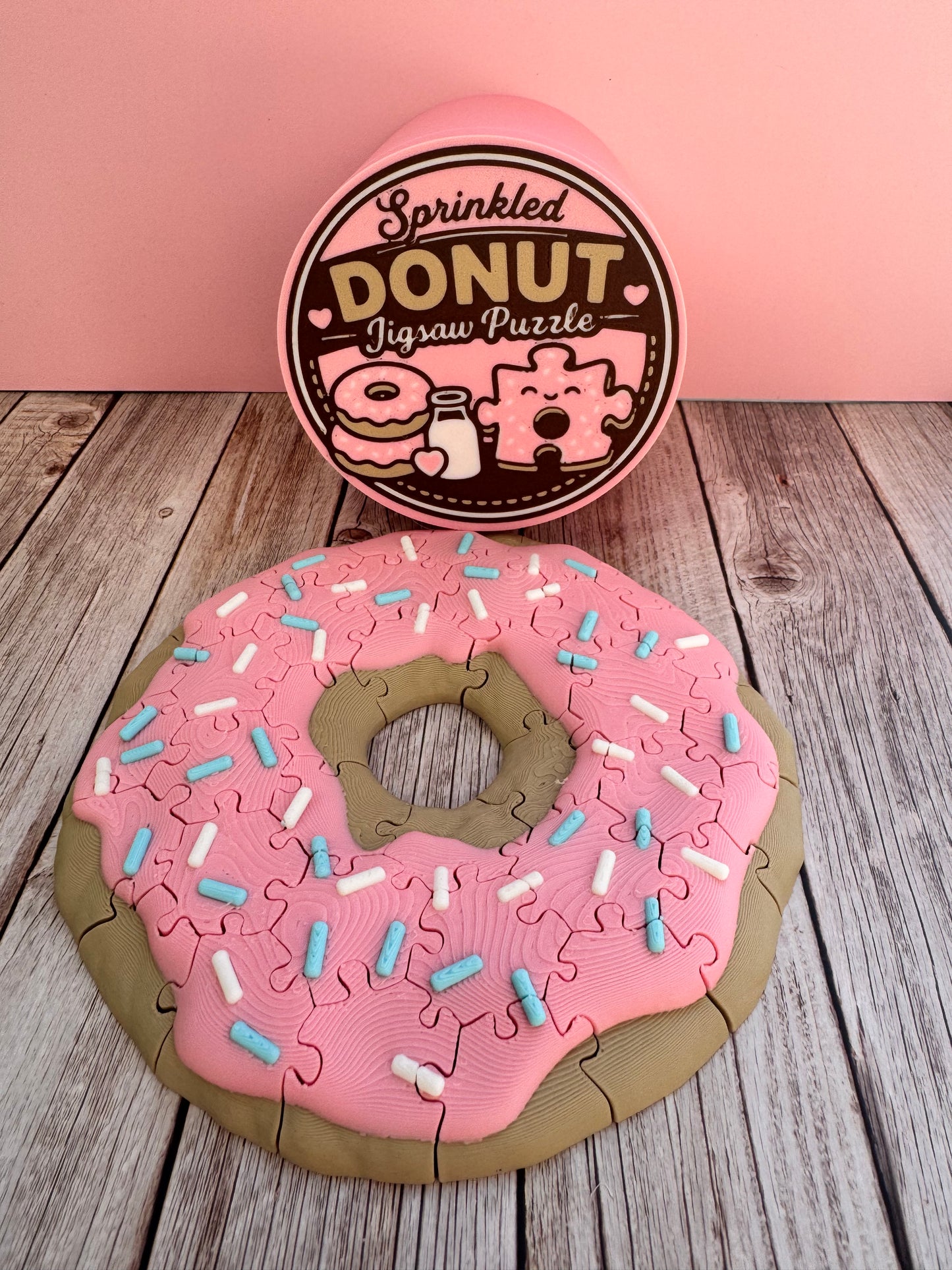 3D Printed Donut Jigsaw Puzzle with Storage Container | 36 Piece Kawaii Toy, Desk Decor, Fidget Toy