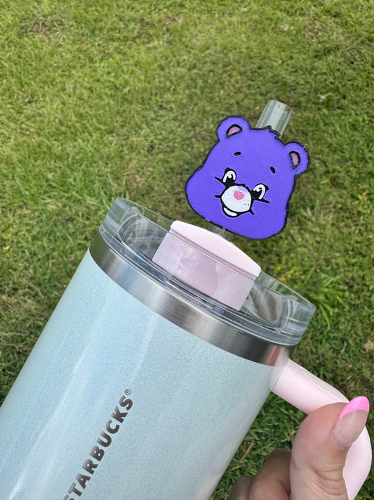 3D Printed Purple Bear - Straw Buddy