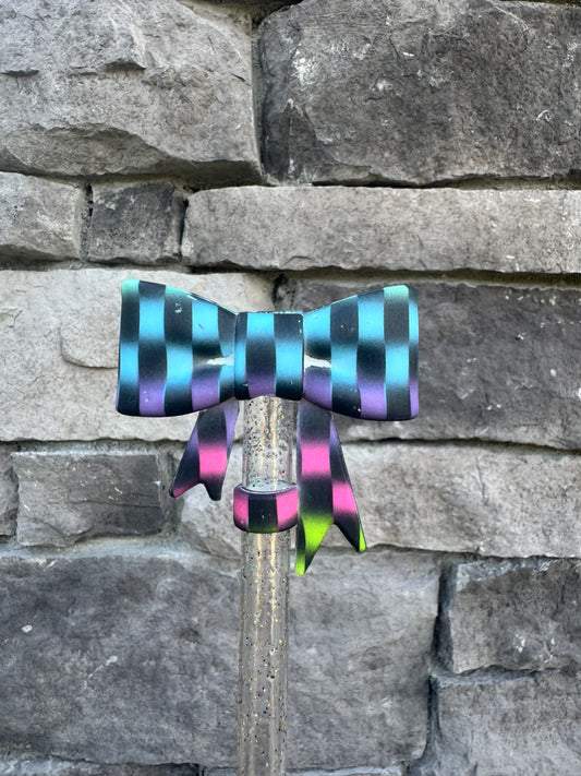 Neon Checkers Large Bow - Straw Topper
