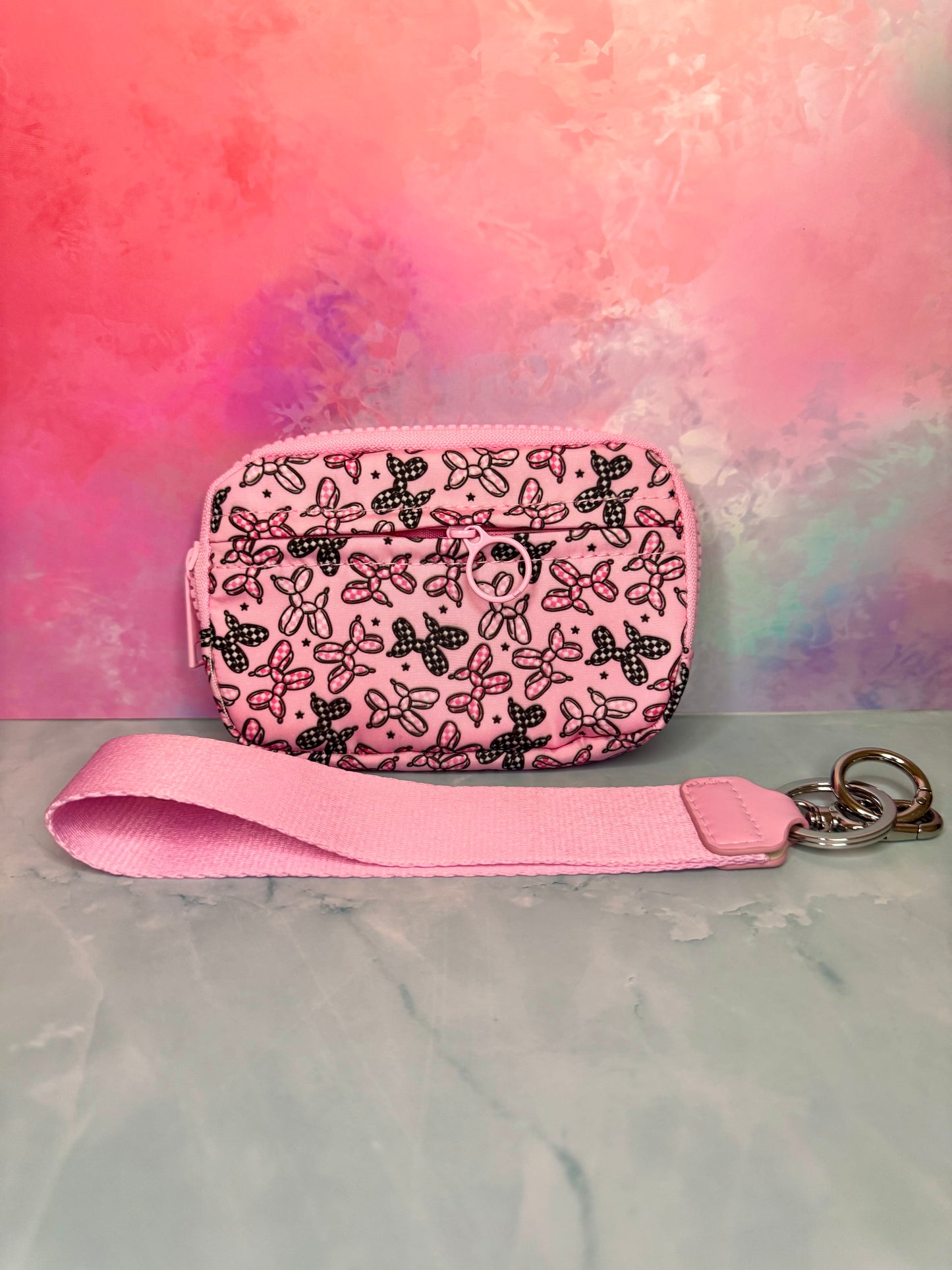 Checkered Balloon Dog - Wristlet Wallet