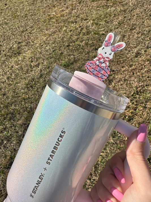 Checkered Bunny Straw Buddy