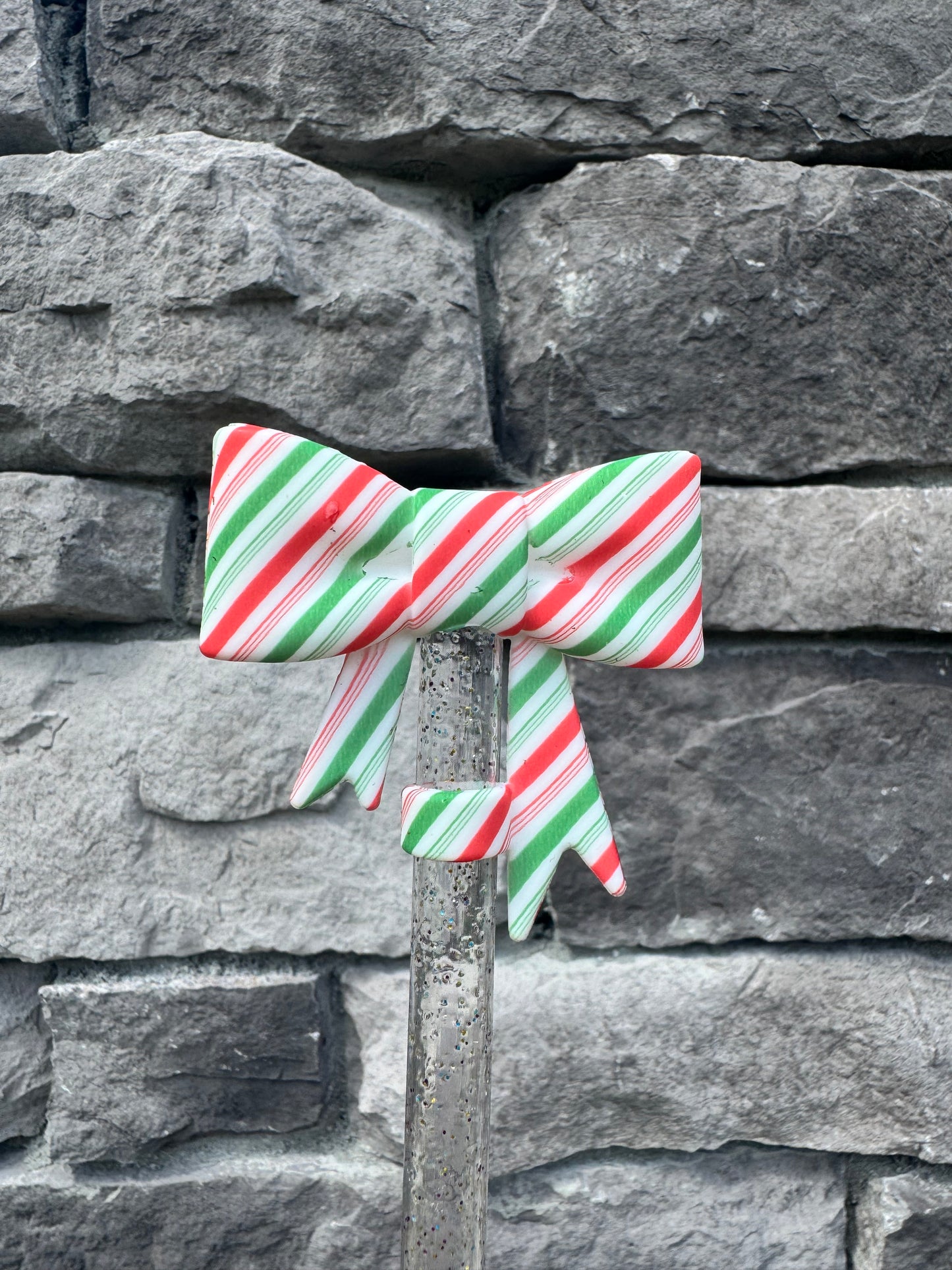 Holiday Stripes Large Bow - Straw Topper
