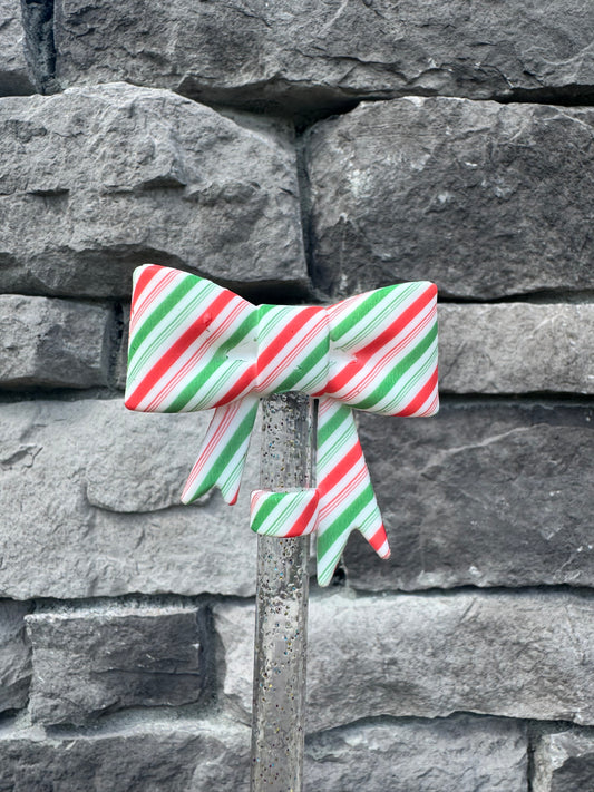 Holiday Stripes Large Bow - Straw Topper