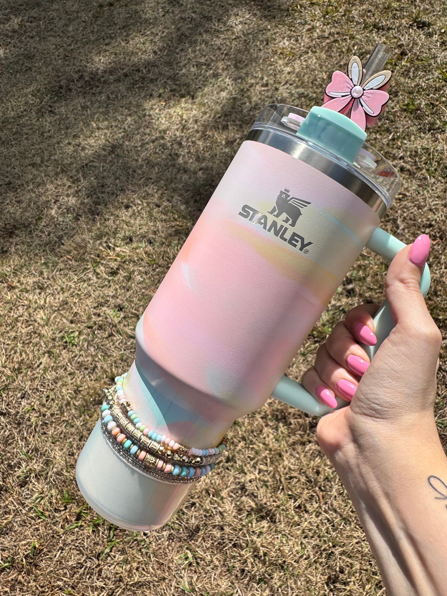 Pink Easter Bunny Bow Straw Buddy