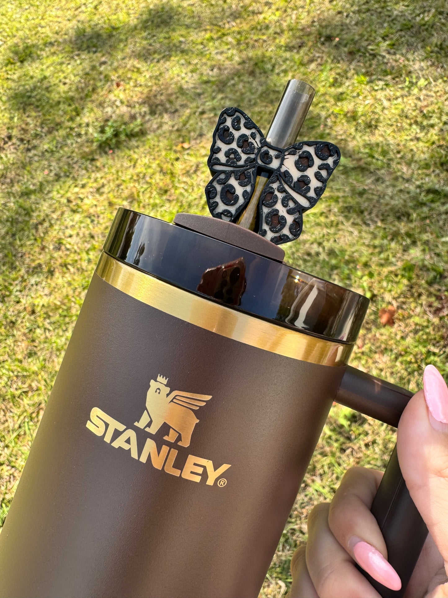 Leopard Bow Straw Buddy