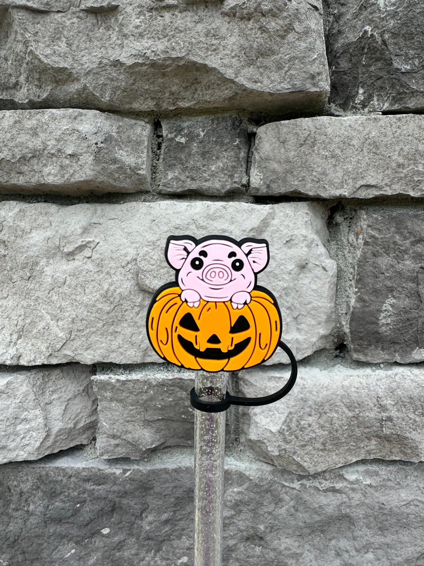Pig in Jack o Lantern - Straw Topper