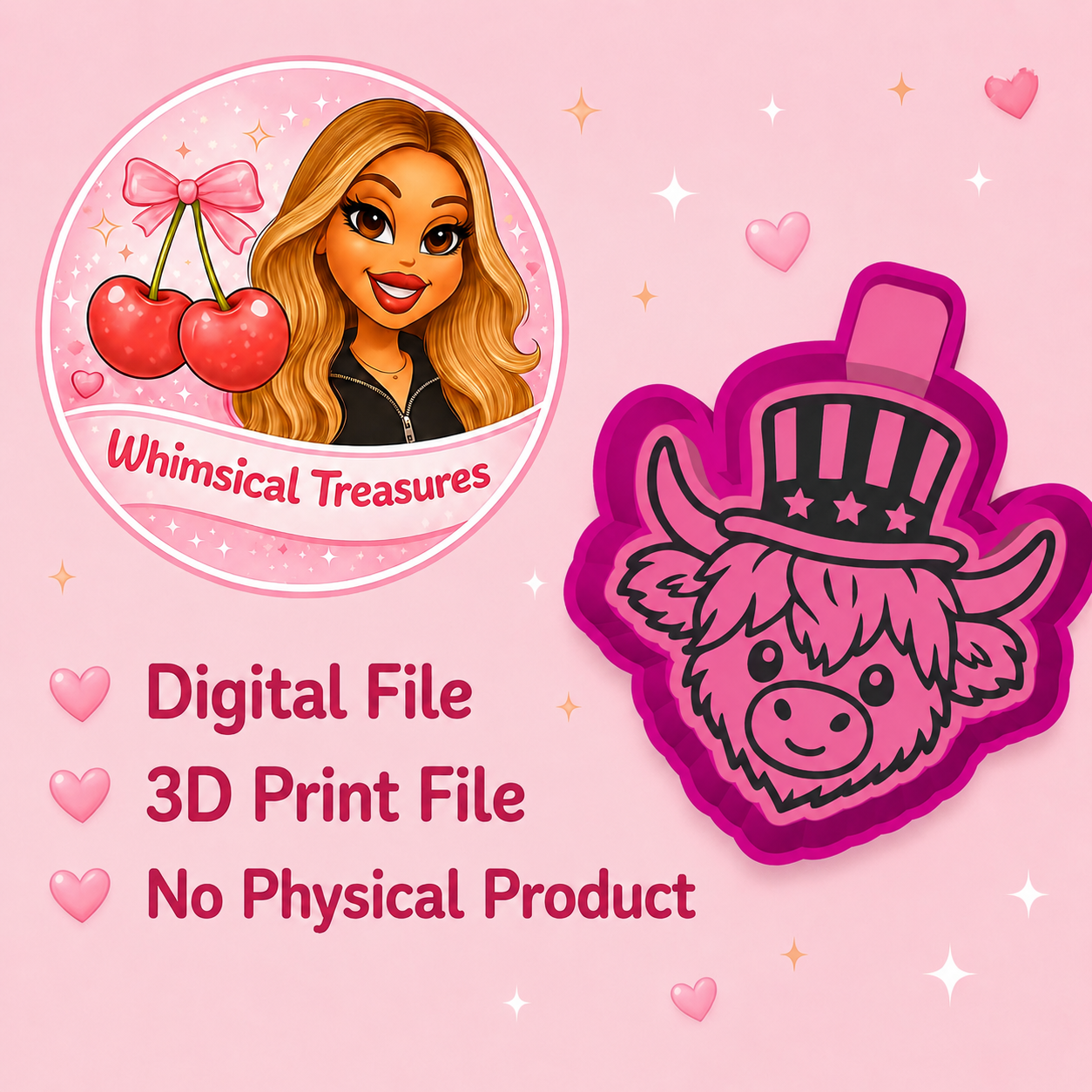 Liberty Highland Cow Freshie Mold STL File | 3D Print Design (Digital Download)