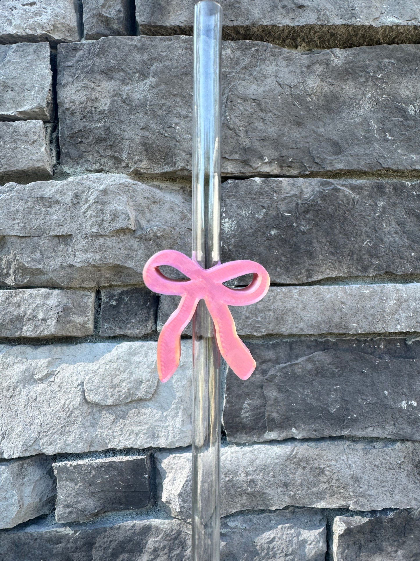 3D Printed Pink Iridescent Bow - Straw Buddy