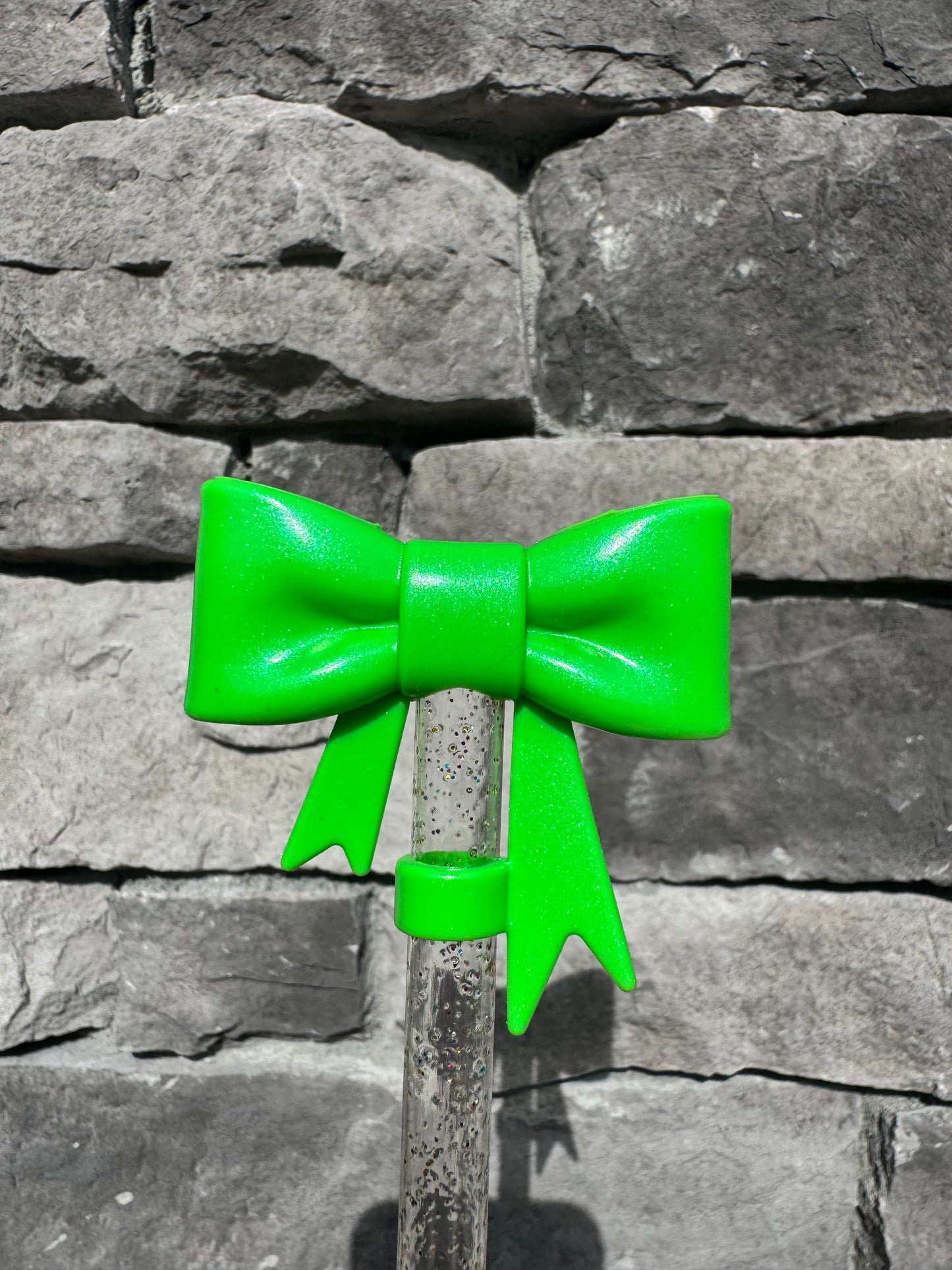 Opal Lime Green Large Bow - Straw Topper
