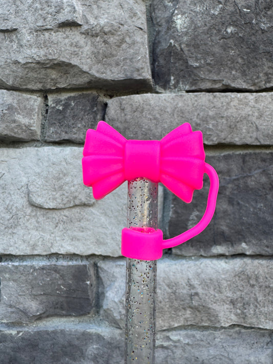 Hot Pink Ribbed 3D Bow - Straw Topper