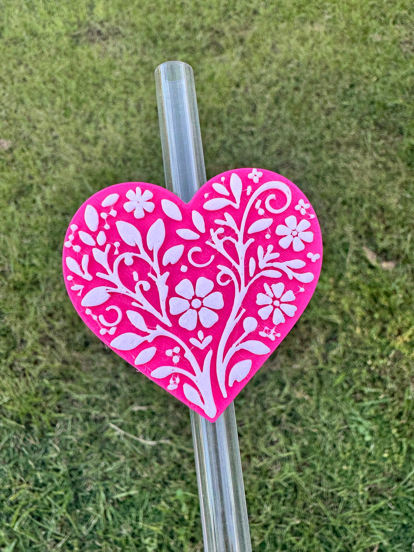 3D Printed Floral Heart - Straw Buddy