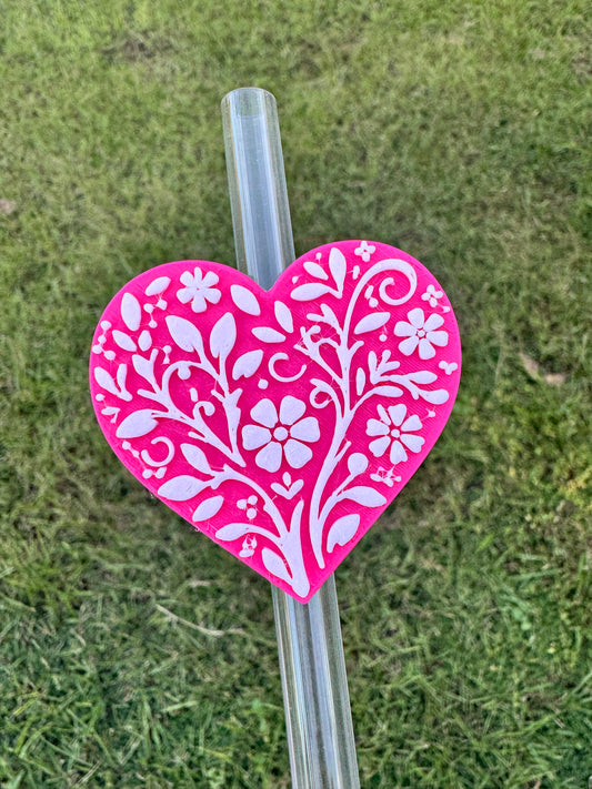 3D Printed Floral Heart - Straw Buddy