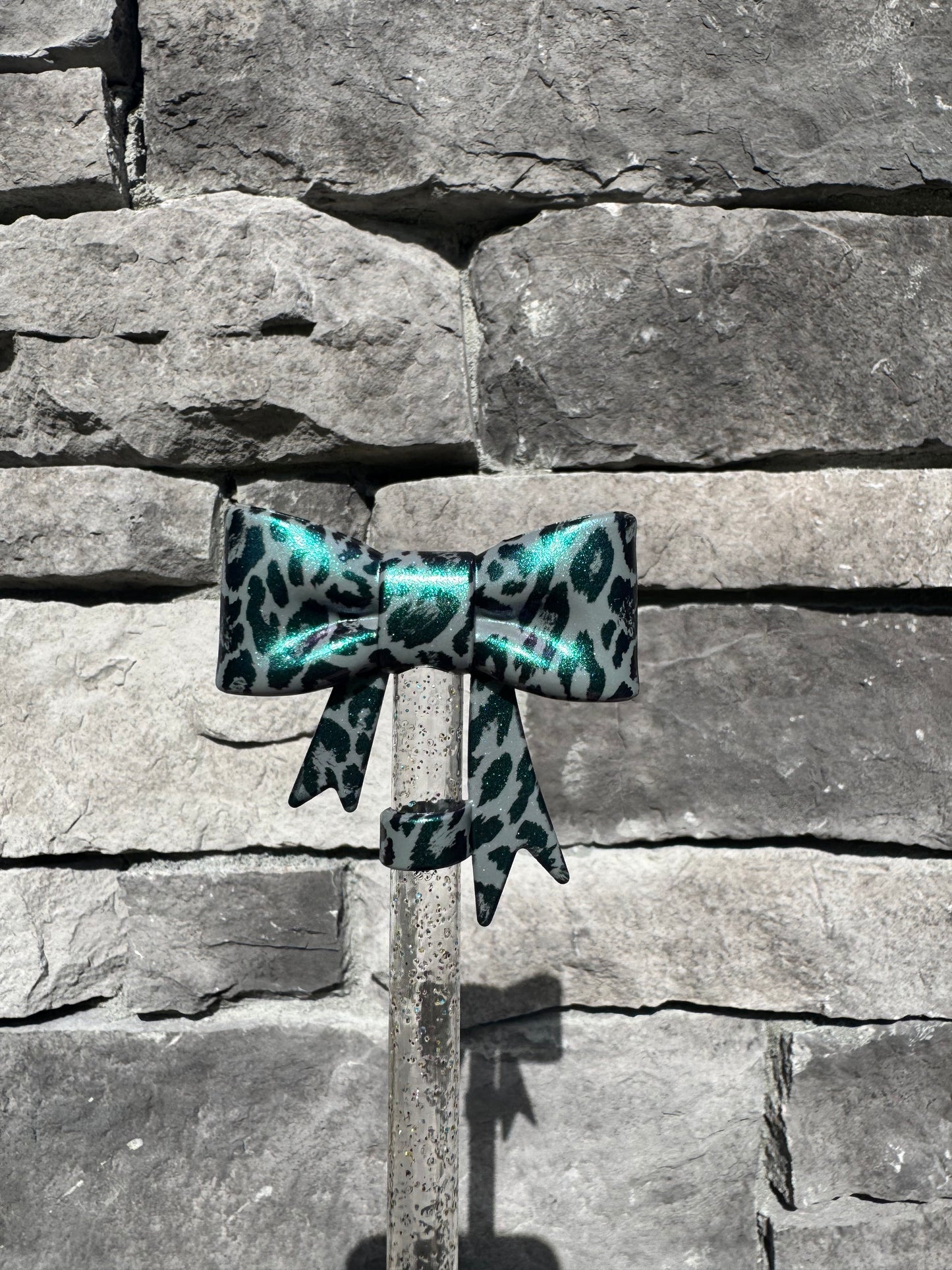 Black Cheetah Large Bow - Straw Topper