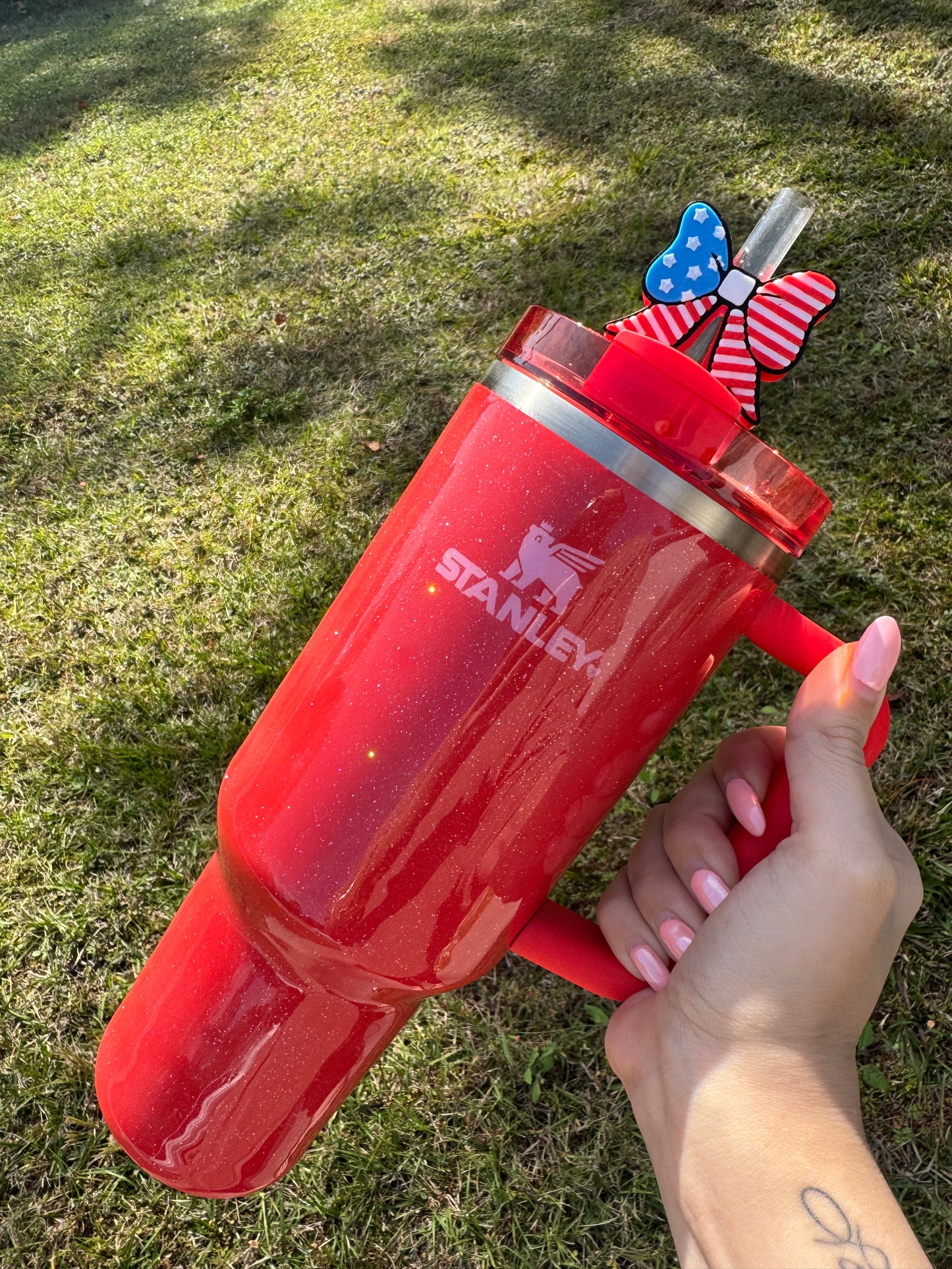 Patriotic Bow Straw Buddy