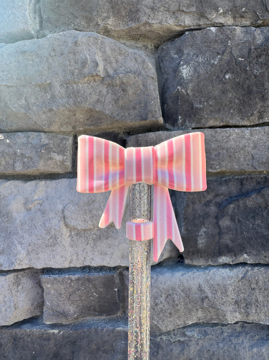 Opal Pink Stripes Bow Topper